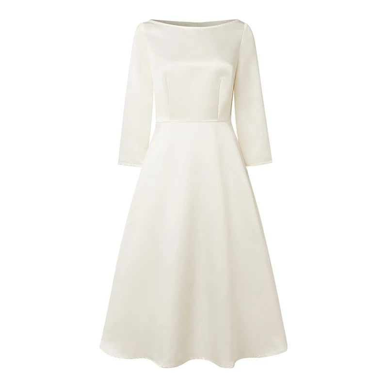 Satin Boatneck Midi Dress