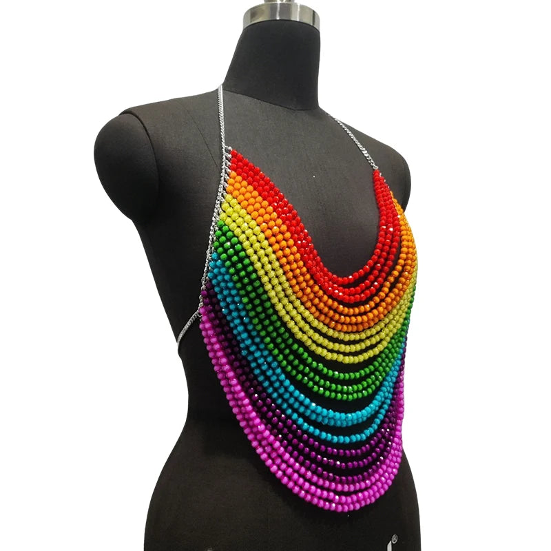 Backless Rainbow Crystal Beaded Body Chain For Women