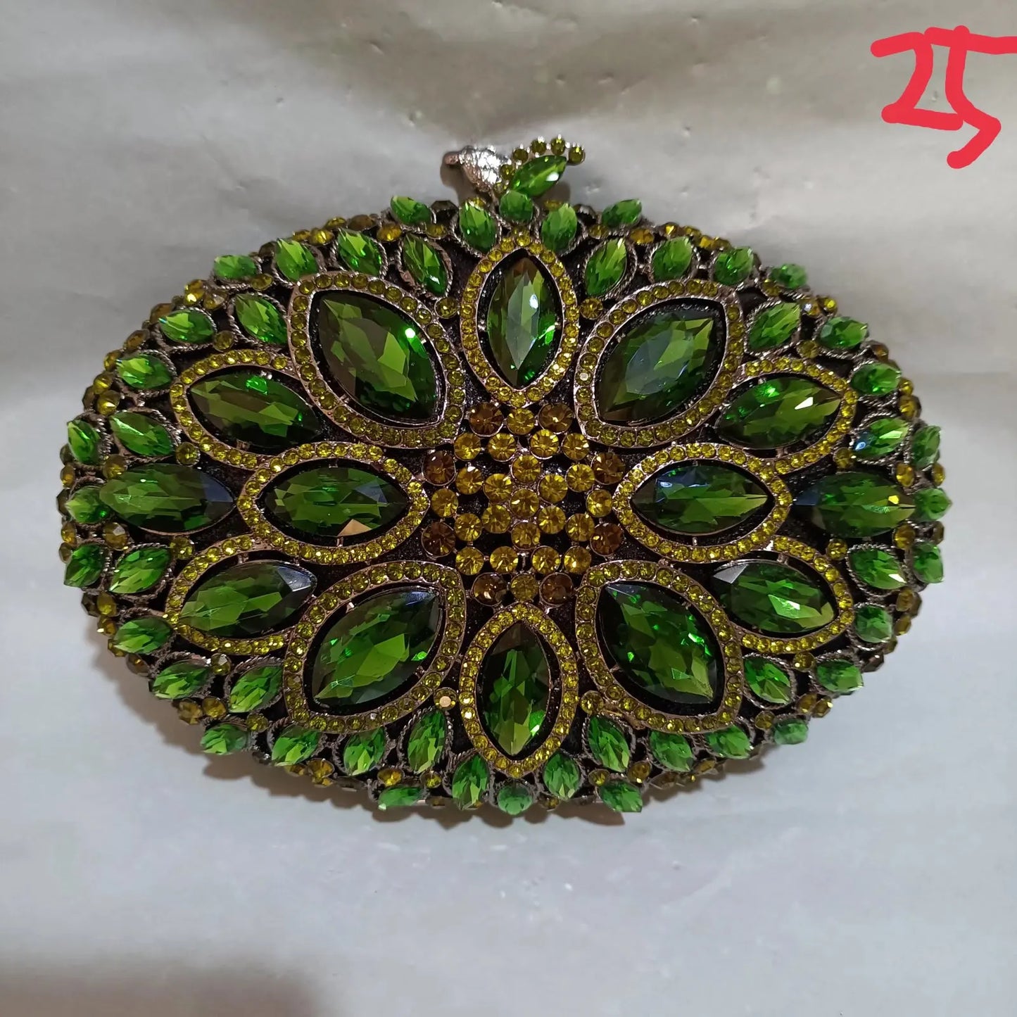 Elegant Jade Green Women Big Stones Evening Bags Crystal Metal Clutches Bags Green Wedding Party Minaudiere Purses and Handbags