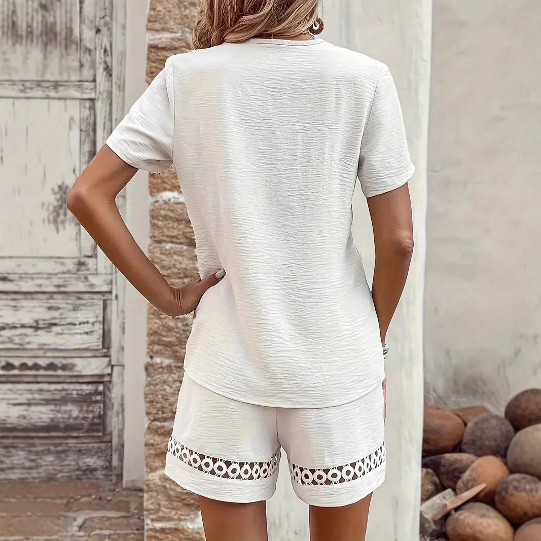 Lace Patchwork Casual Summer Two Piece Set for Women