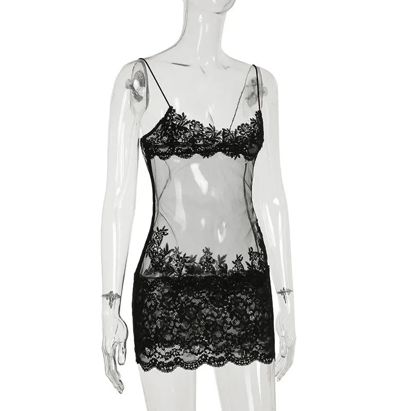 Patchwork Lace Y2K Party Dress Sleeveless Low Neck Mini for Women