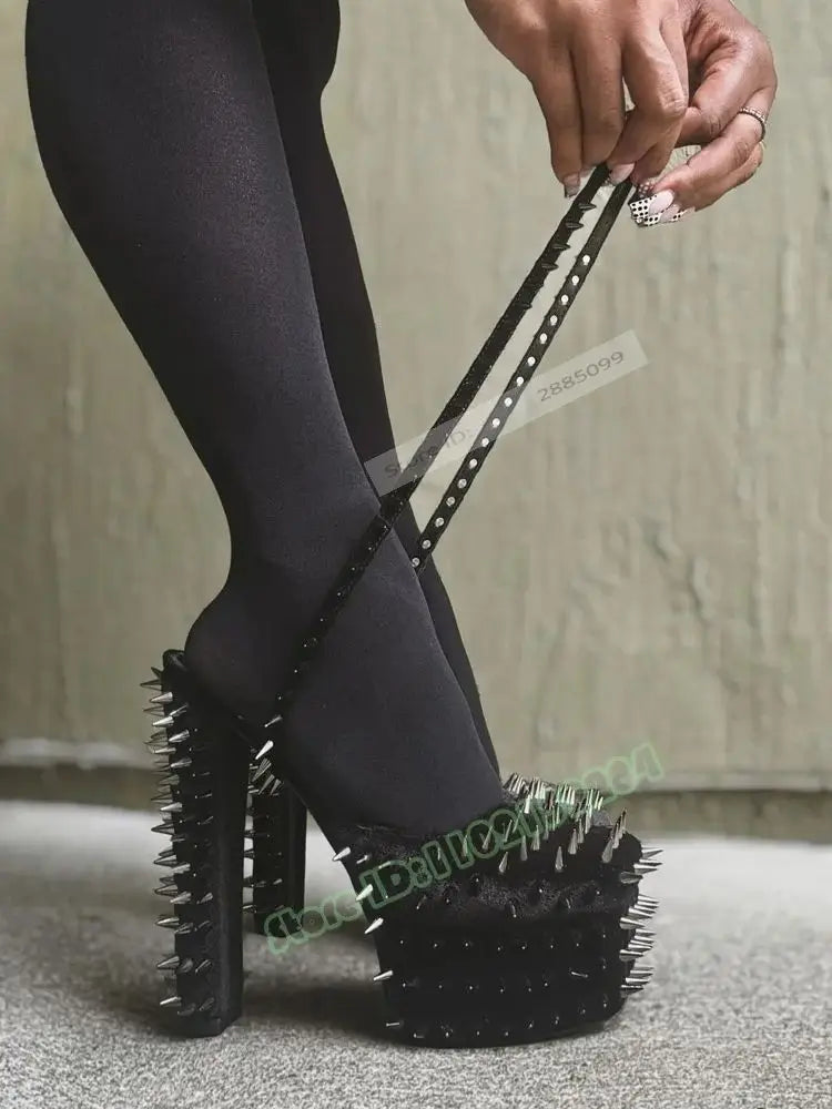Square Toe Rivet Strap Lace Up Platform Sandals for Women