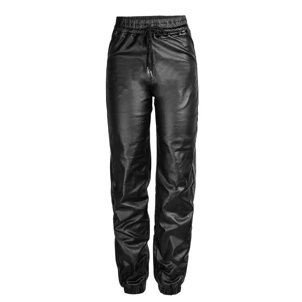 Sexy black high waist PU leather pants women fashion streetwear baggy pants trousers woman clothing gothic casual harem pants