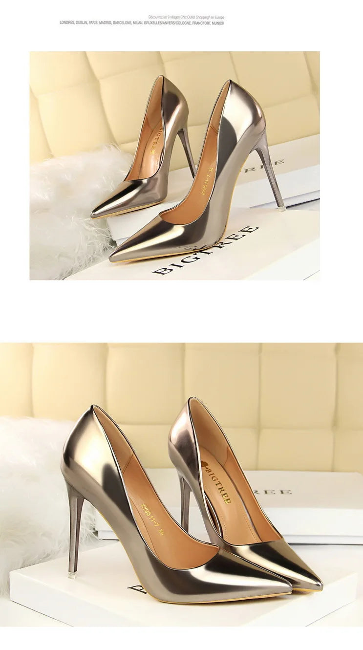 Classic Patent Leather Stiletto High Heel Pumps for Women
