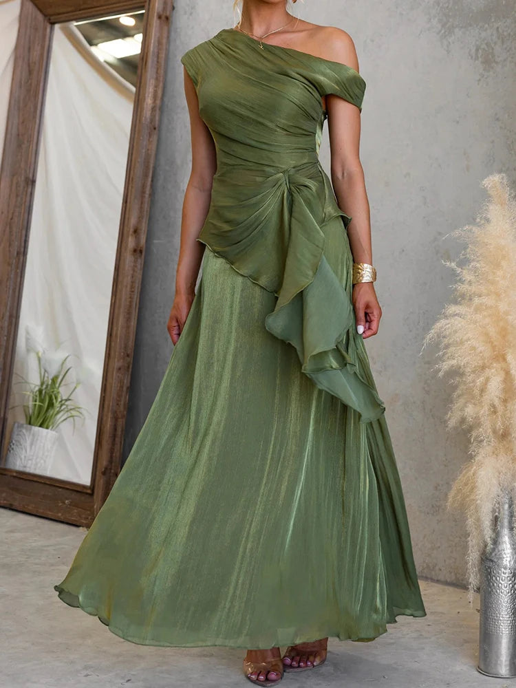 Asymmetrical Collar Top and Maxi Skirt Set for Women