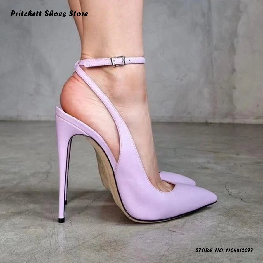 Lavender Buckle Strap Pointed Toe Stiletto Pumps for Women