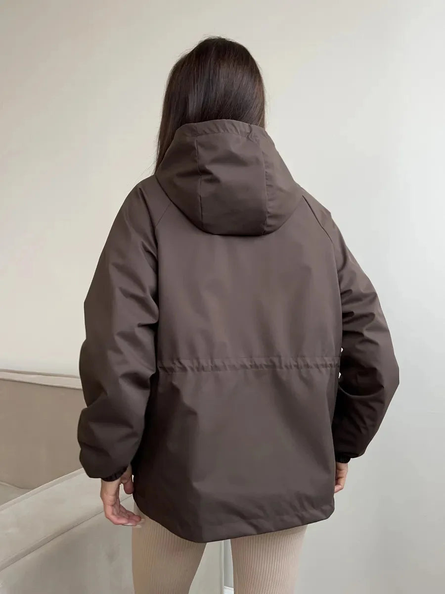 Hooded Hardshell Jacket With Pockets And Zipper for Women