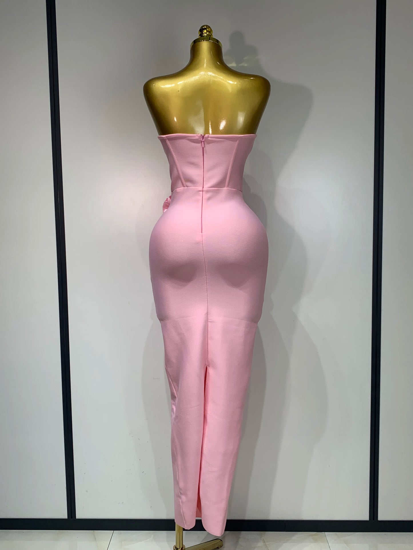 2025 Newest Women Sexy Strapless Backless Red Flower Midi Bandage Dress Celebirty Elegant Evening Club Party Birthday Dresses