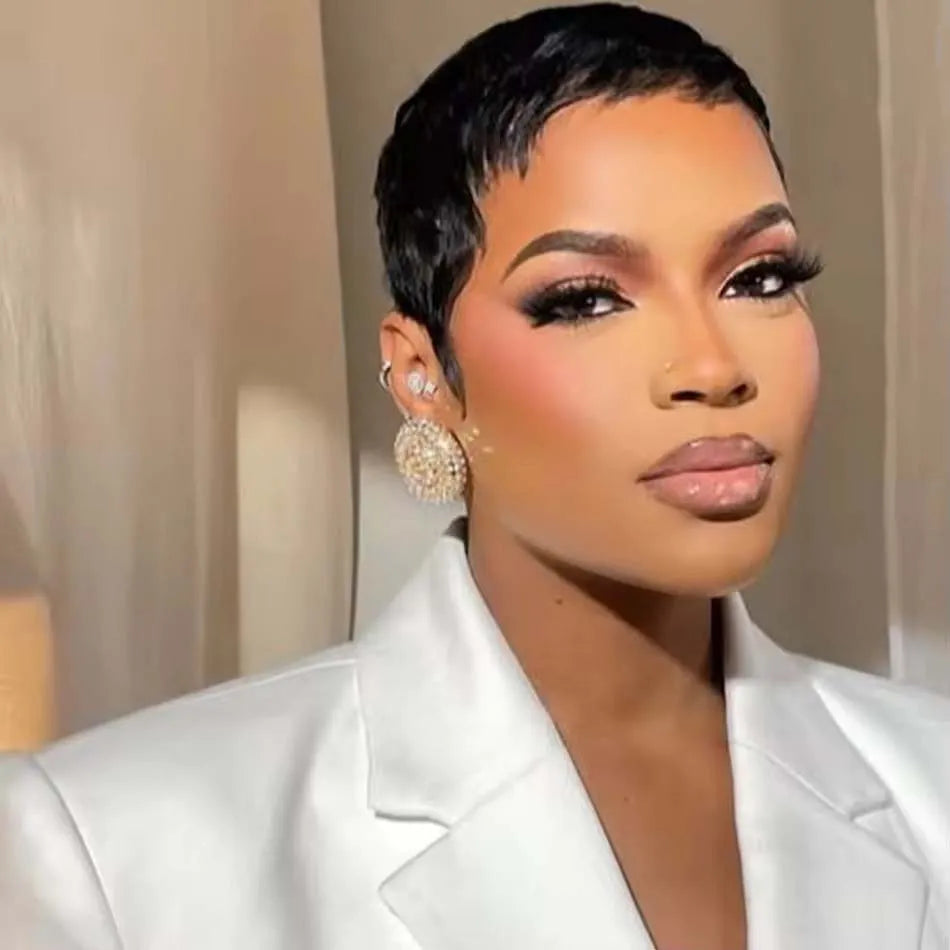 Natural Short Pixie Cut Curly Brazilian Remy Wig for Women