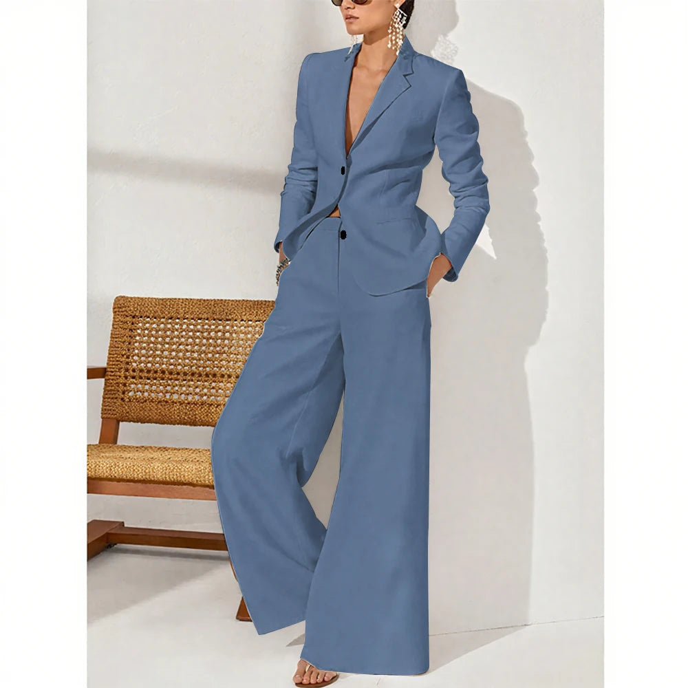 Summer Linen Women Pants Sets White Fashion Notch Lapel Single Breasted 2 Piece Elegant Chic Daily Casual Office Female Suit