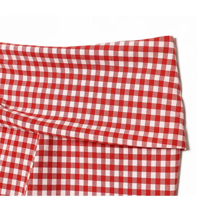 Casual Plaid Vest And Pleated Pants Set Beachwear for Women