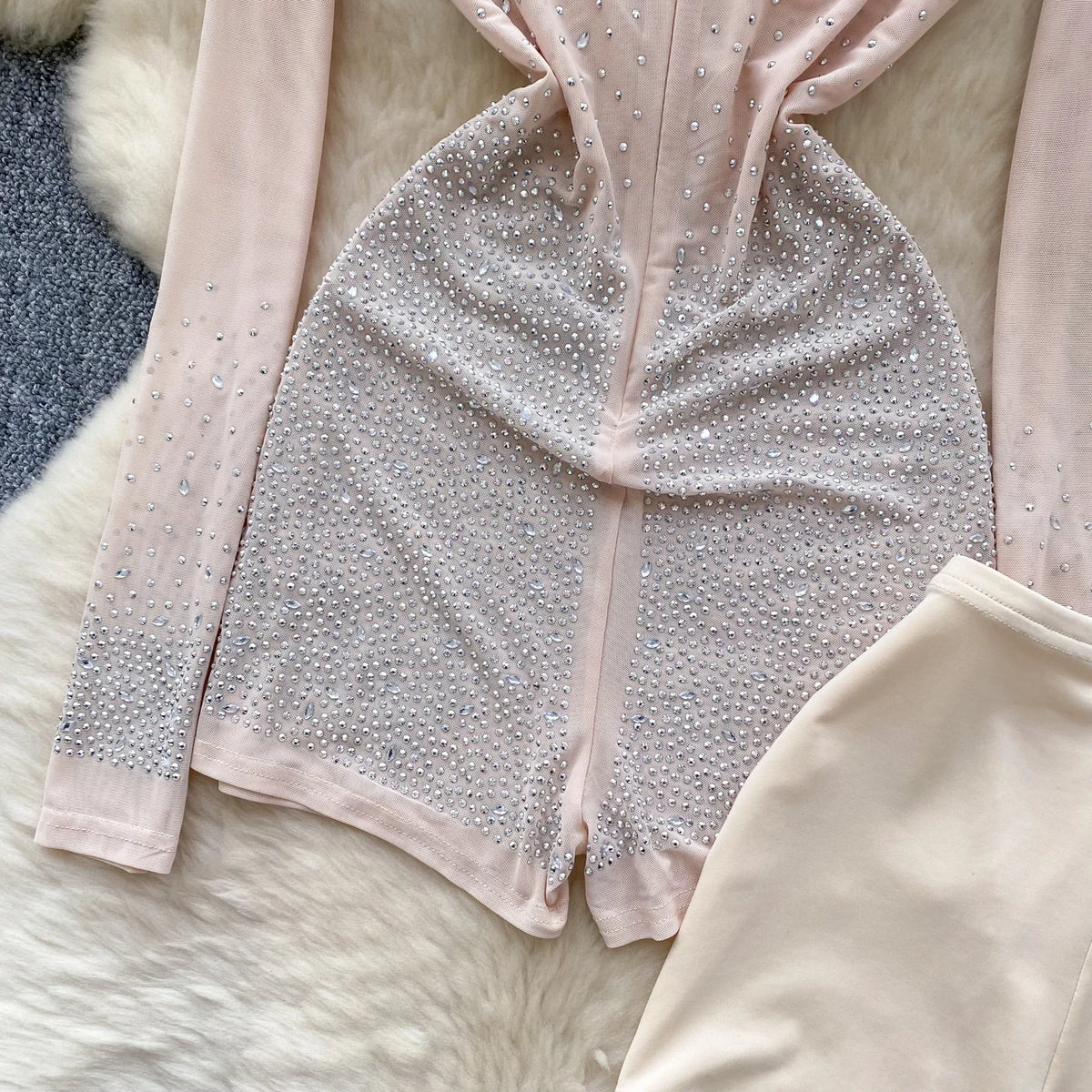 Sheer Long Sleeve Zipper Mesh Romper With Shorts for Women