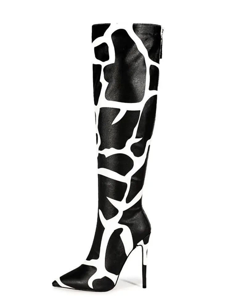 Fashion Stretch Back Zipper Stiletto Pointed Toe Knee High Boots for Women