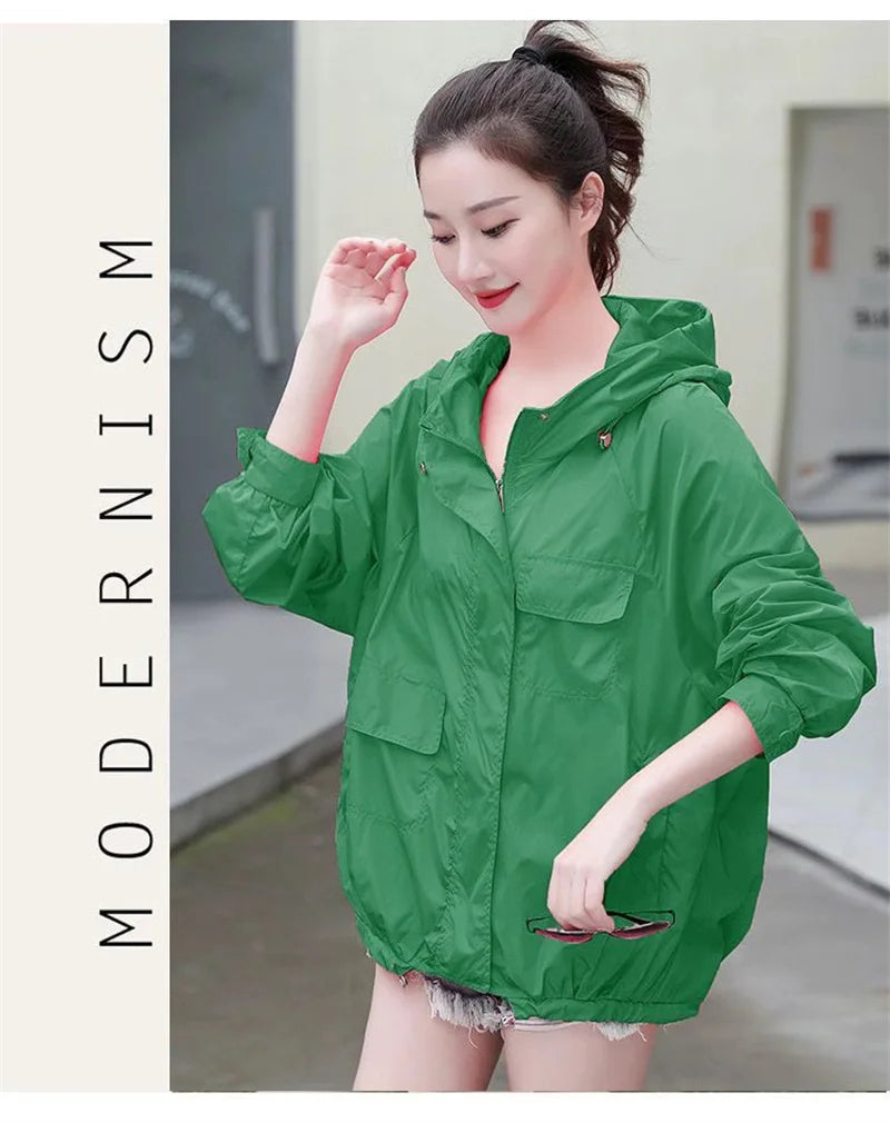 Casual Loose Fit Breathable Hooded Jacket for Women