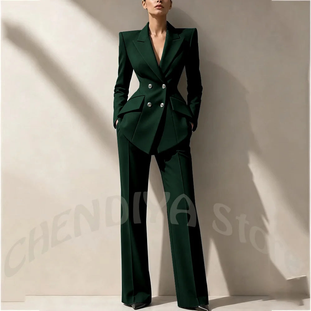 New Arrival Women's Two Piece Suit Peak Lapel Slim Fitted Classic Double Breasted Wedding Guest Evening Gala Party Female Set