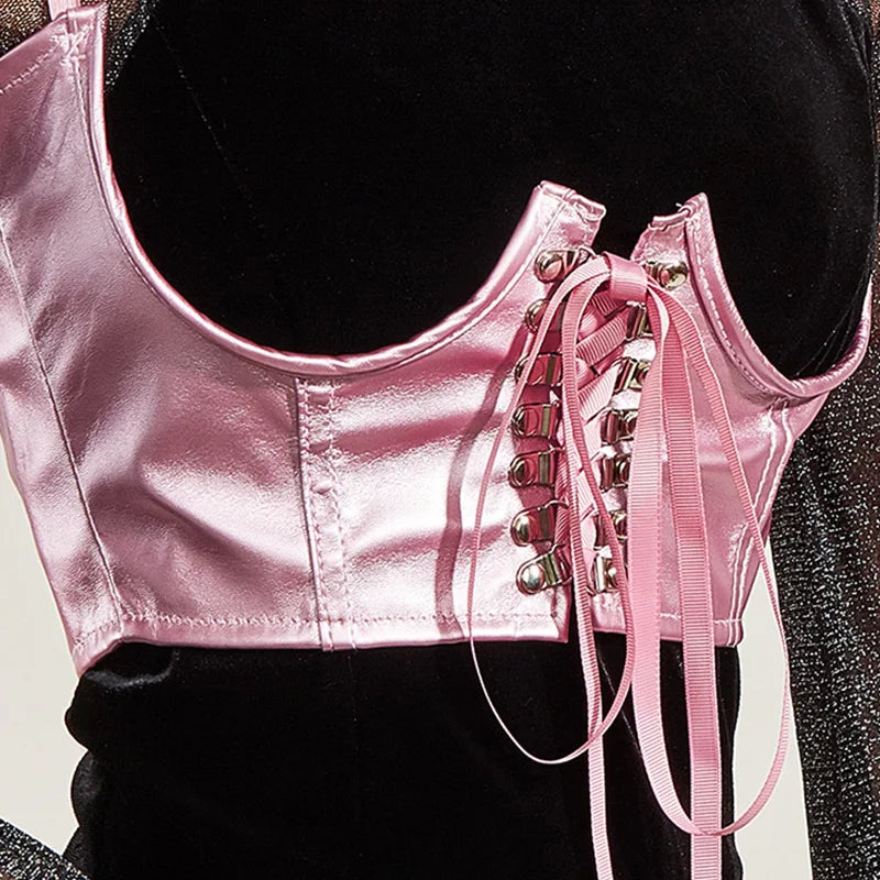 Gothic Lace Up Corset Crop Top With Waist Support For Women