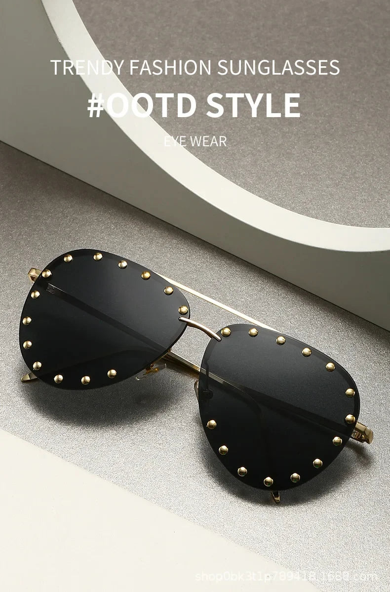 Oversized Rimless Gradient Pilot Sunglasses for Women