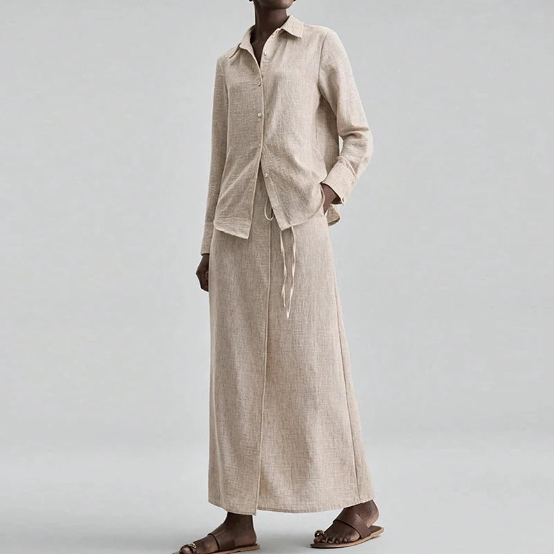 Loose Lapel Two Piece Shirt And Skirt Set for Women