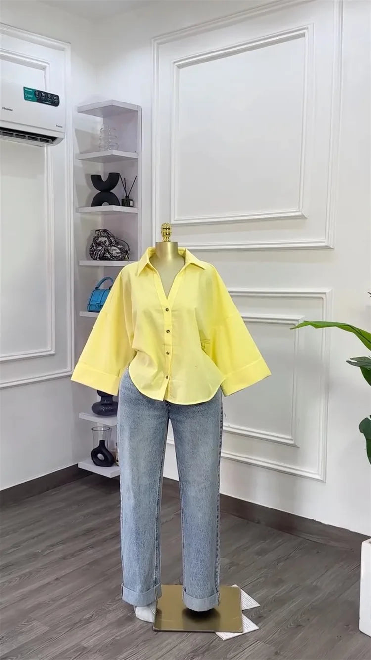 Striped Long Sleeve Turn Down Collar Blouse Shirt for Women