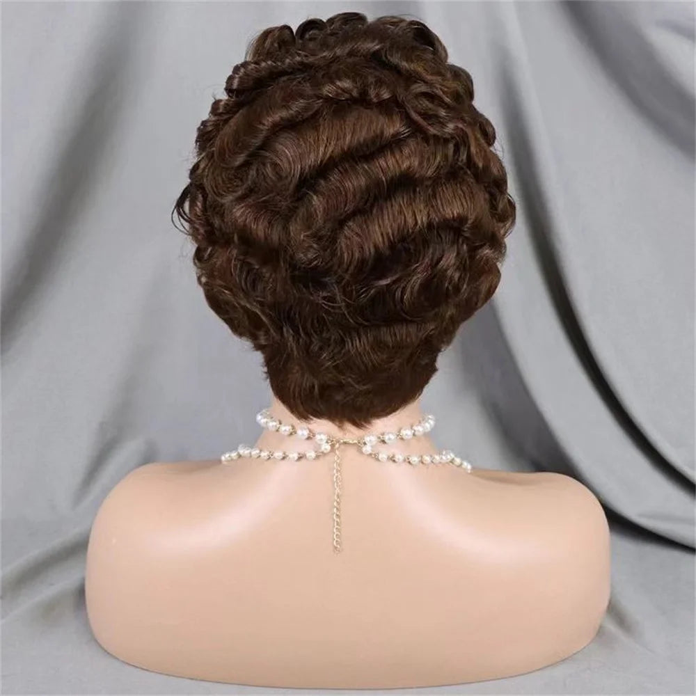 Chocolate Brown Pixie Cut Lace Front Human Hair Wig for Women