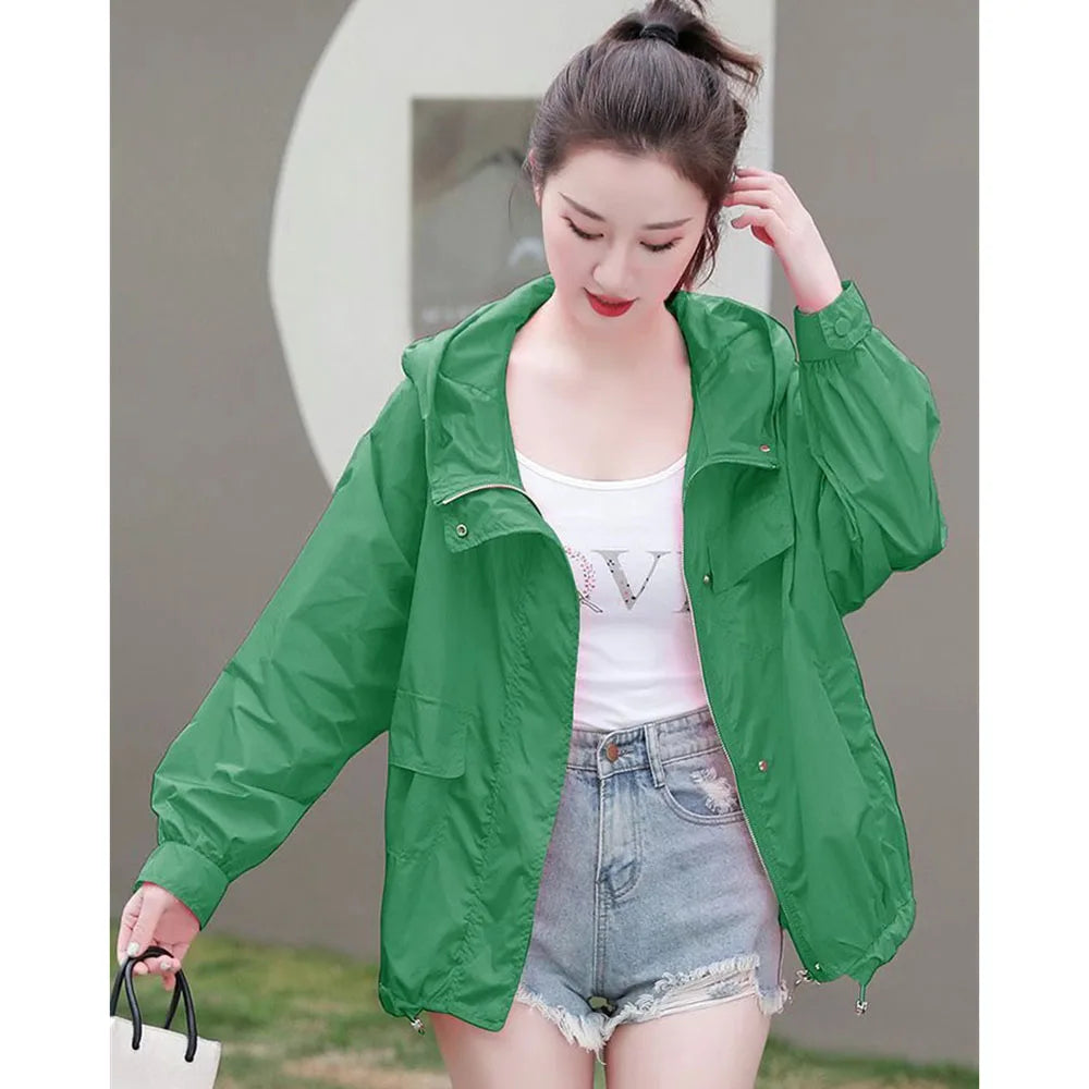 Casual Loose Fit Breathable Hooded Jacket for Women