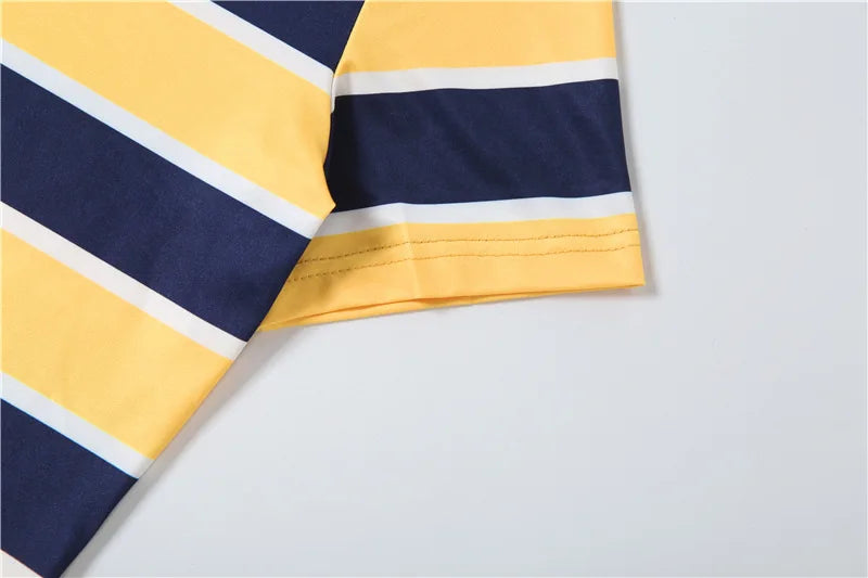 Vibrant Yellow Striped Patchwork Mini Dress for Women