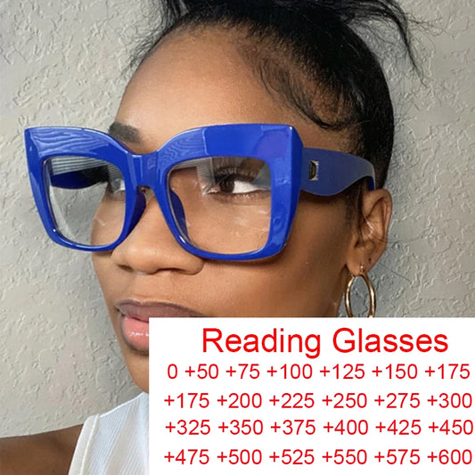 Retro Oversized Square Reading Glasses with Blue Light Filter for Women