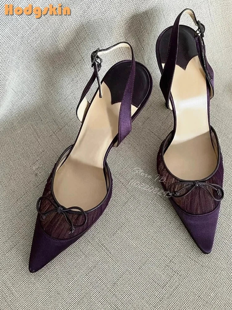 Butterfly Knot Satin Pointed Toe Pumps With Thin Heels for Women