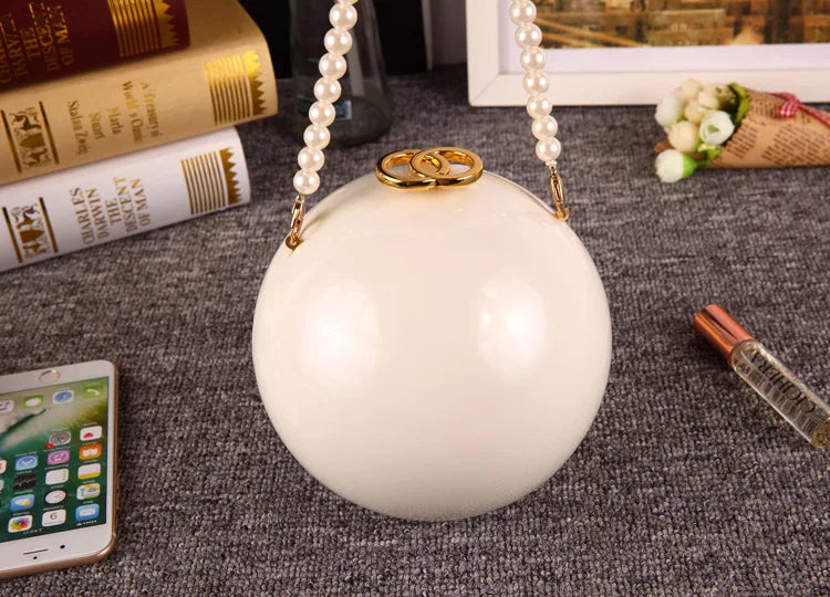 Pearl Embellished Round Acrylic Clutch Bag for Women