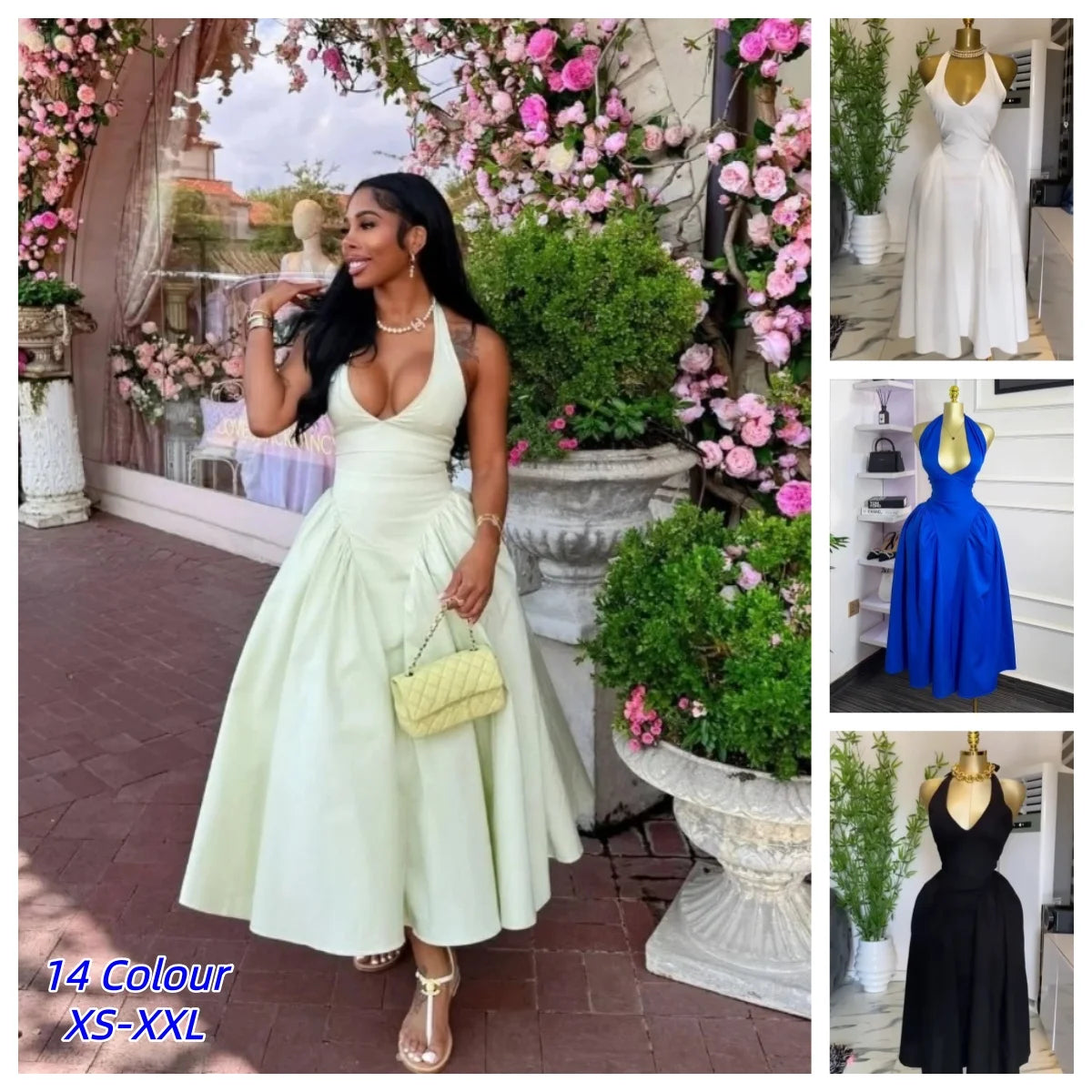Elegant Halter V Neck Backless Maxi Dress For Women