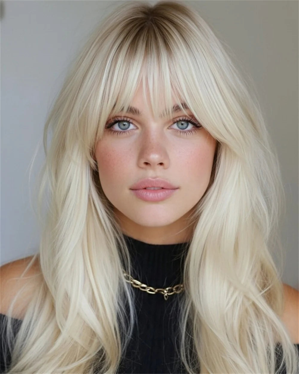 Platinum Blonde Synthetic Wig With Bangs