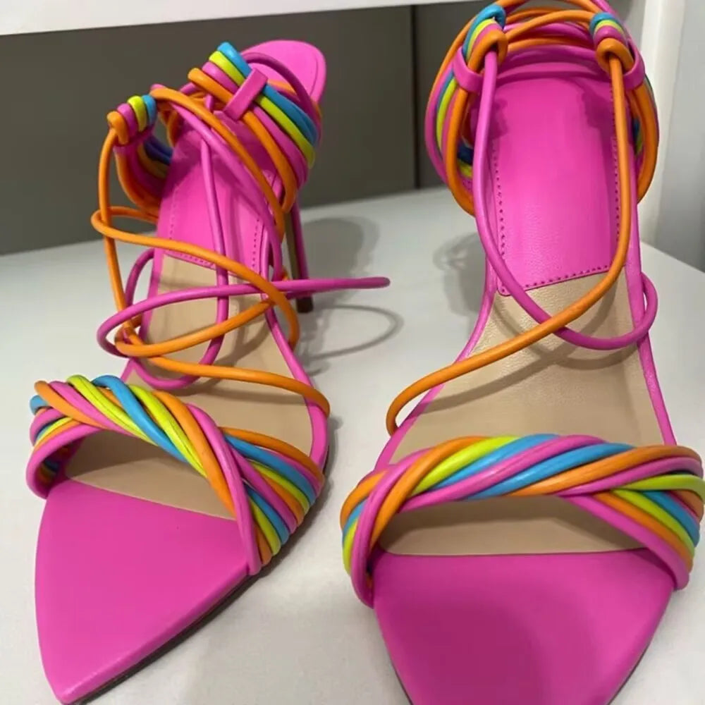 Vibrant Twisted Strap Stiletto Sandals