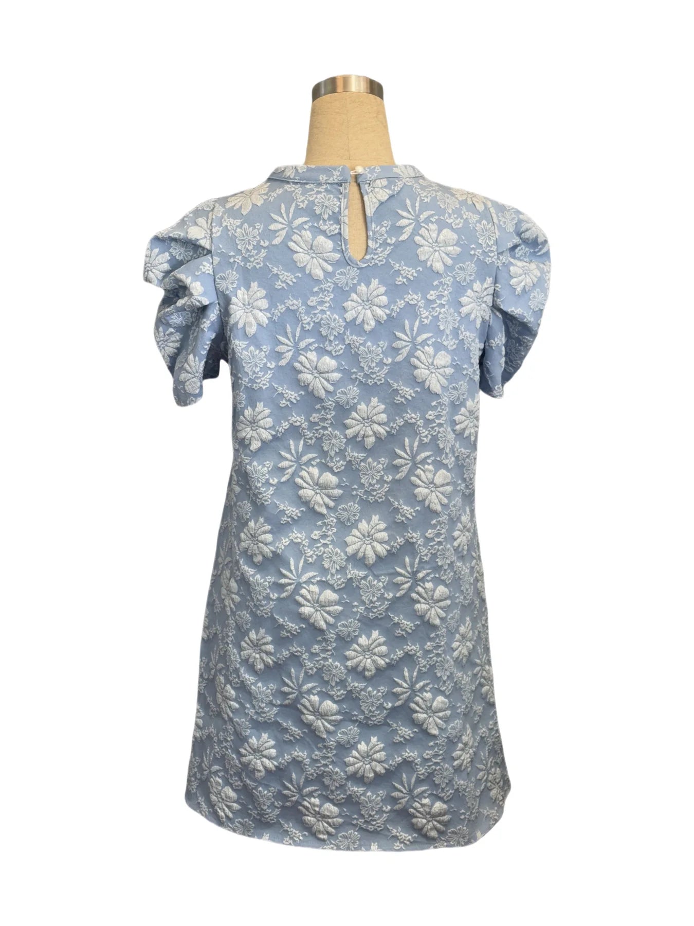 Textured Jacquard Puff Sleeve Midi Dress for Women