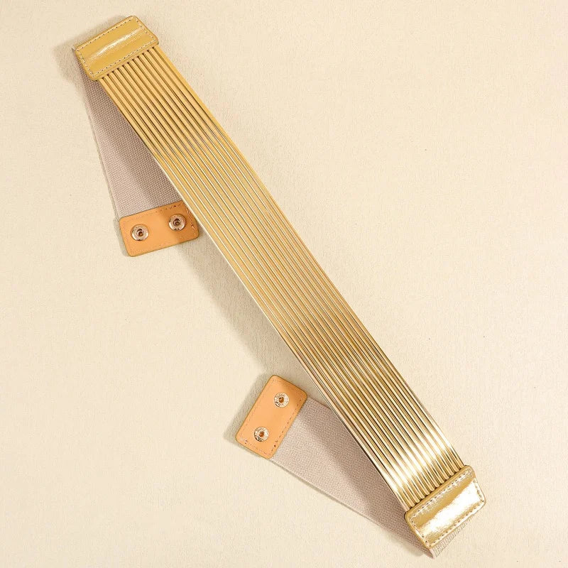 Pearl Embellished Wide Elastic Waist Belt for Women