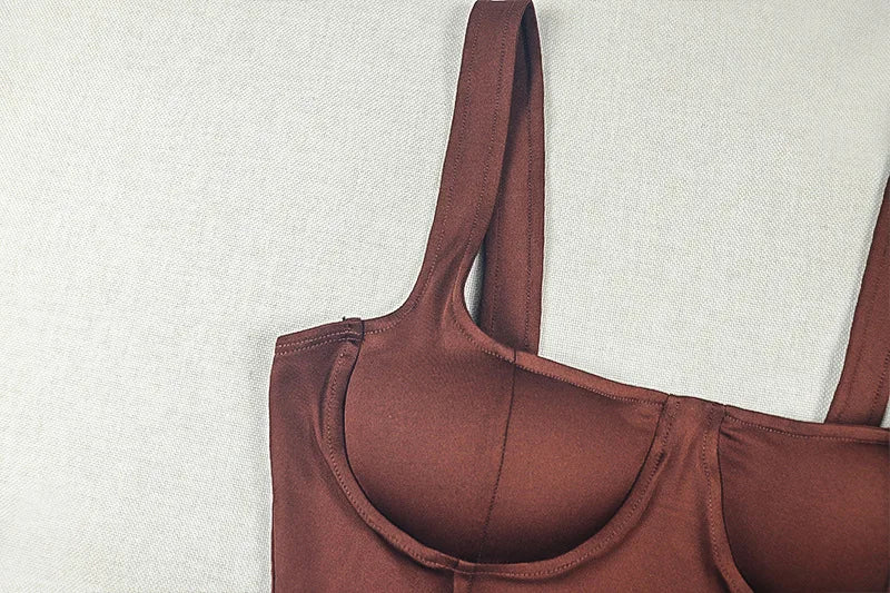Brown Off Shoulder Corset Crop Top and Capri Pants Two Piece Set for Women