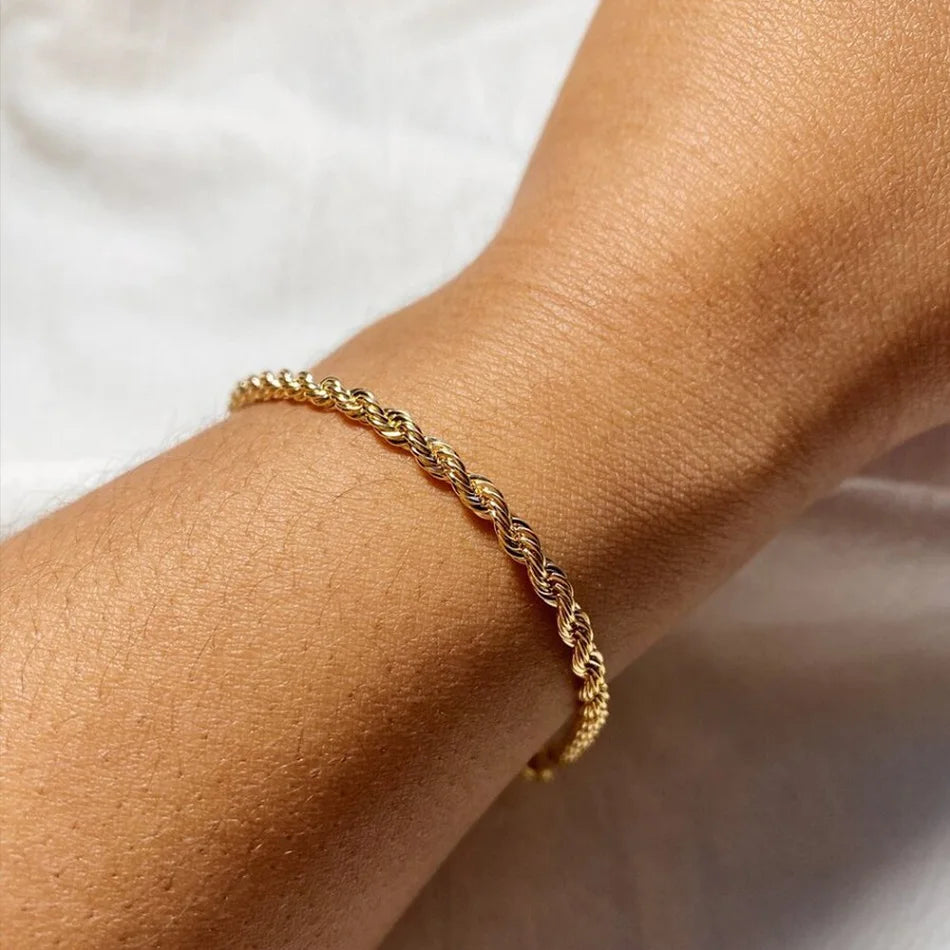 Gold Tone Stainless Steel Figaro Chain Bracelet for Women
