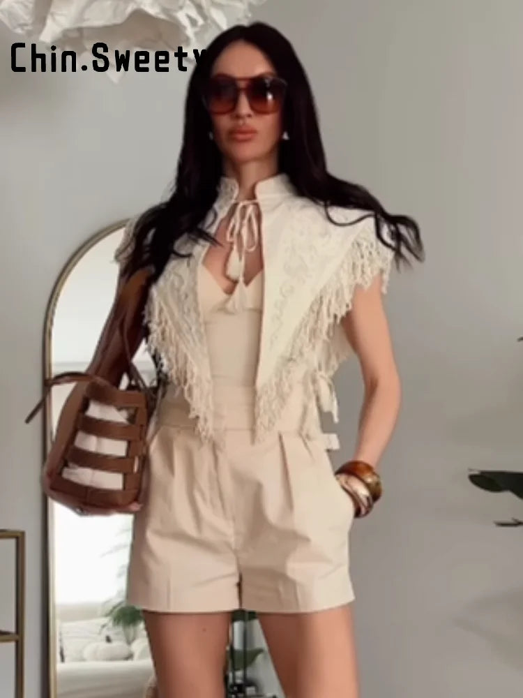 Vintage Asymmetric Tassel Embroidered Shawl For Women