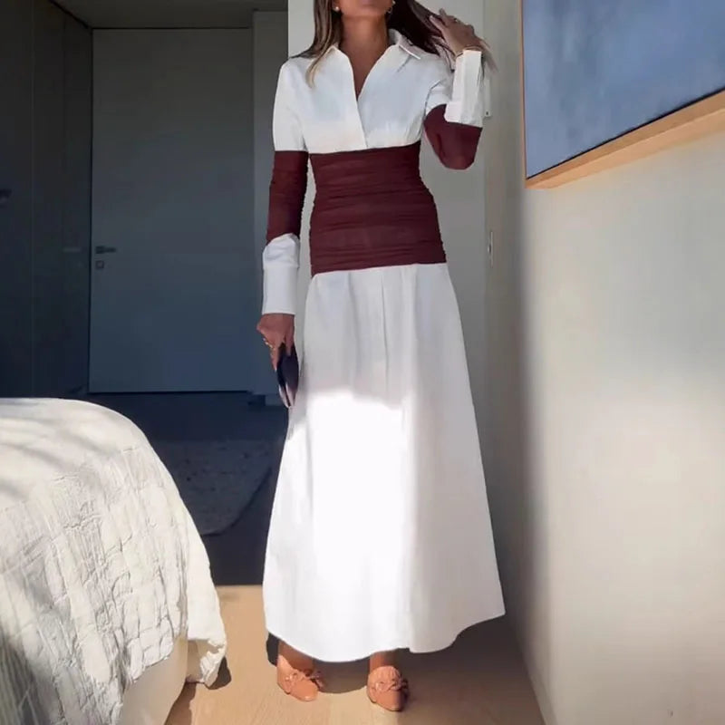 Patchwork Long Sleeve Maxi Dress
