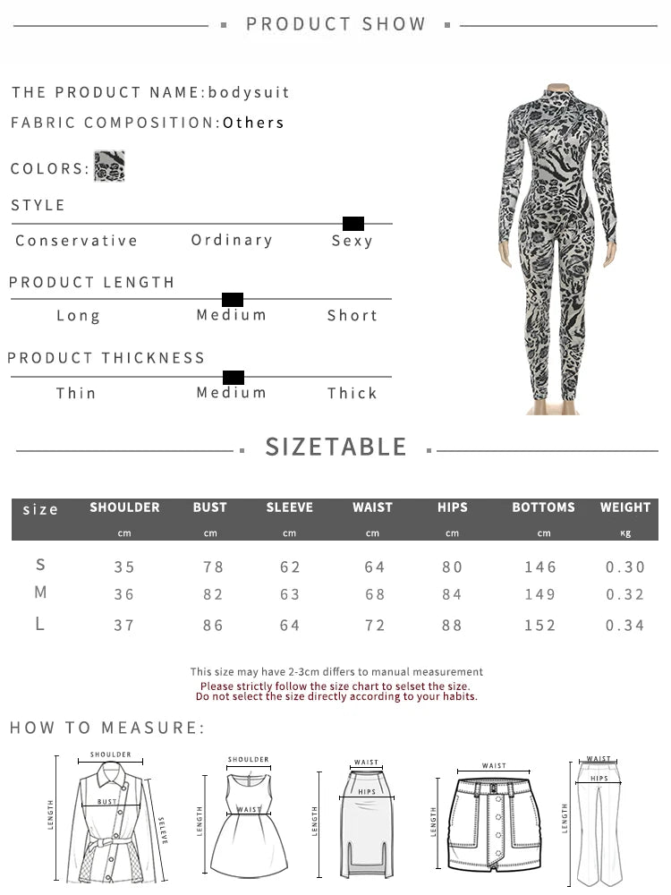 Leopard Print Turtleneck Slim Fit Jumpsuit for Women