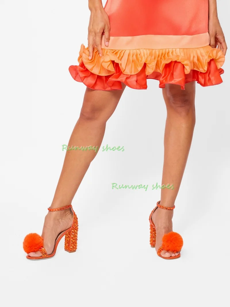 Elegant Rhinestone Open Toe Square Heel Sandals for Women