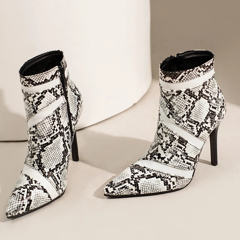 Pointed Toe PU Leather Stiletto Ankle Boots for Women