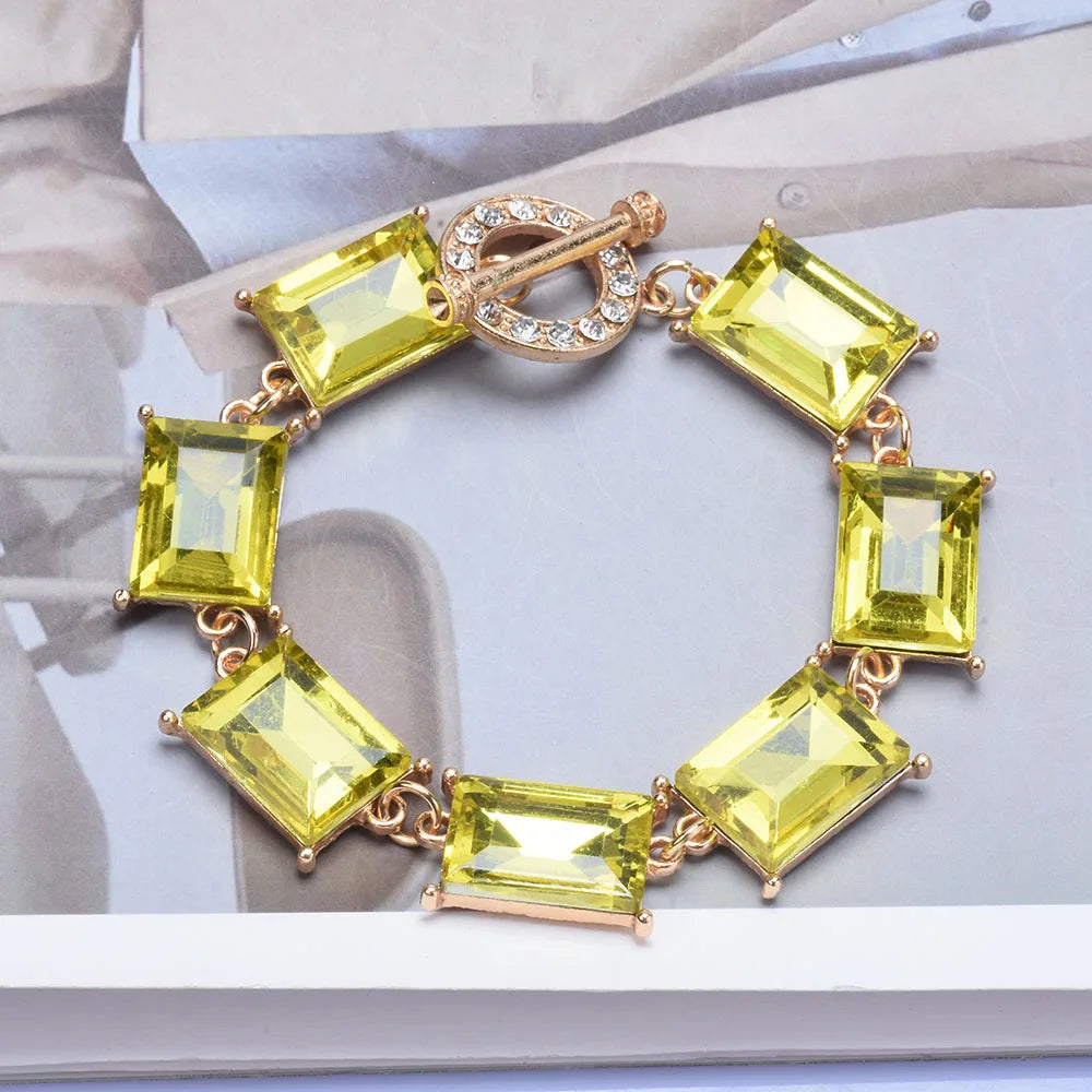 Multicolor Square Crystal Charm Bracelet for Women