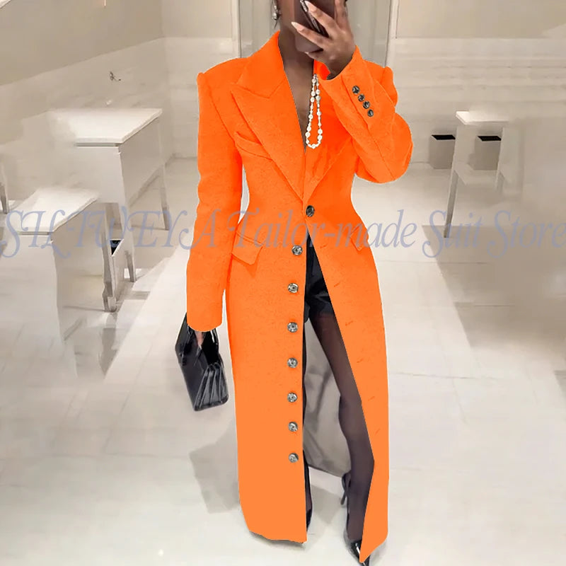 Elegant Slim Fit Blazer With Notched Collar For Women