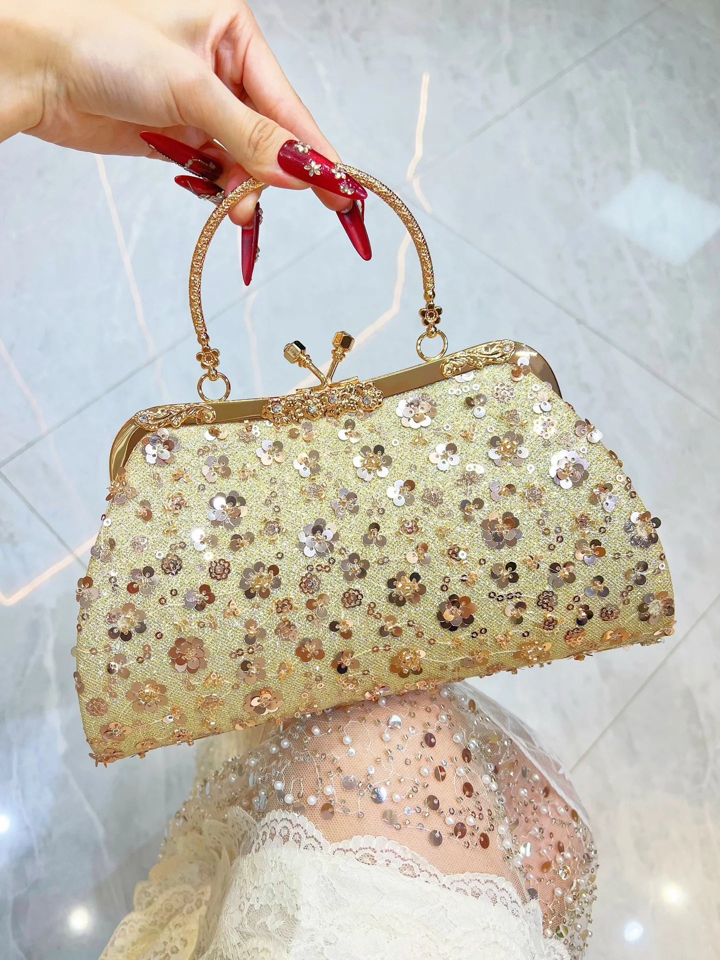 New Dinner Handbag Sequined Diamond Dinner Party Women's Handbag Luxury Brand Fashion Trend Women's Shoulder Crossbody Bag
