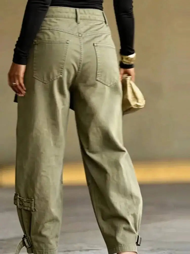 High Waist Apron Panel Jogger Jeans