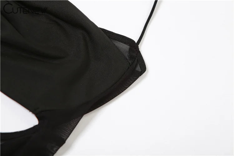 Cutenew Women's Solid Mesh Casual Jumpsuit Spaghetti Strap Body-shaping Romper Overall Female One-piece Pants Fashion Streetwear