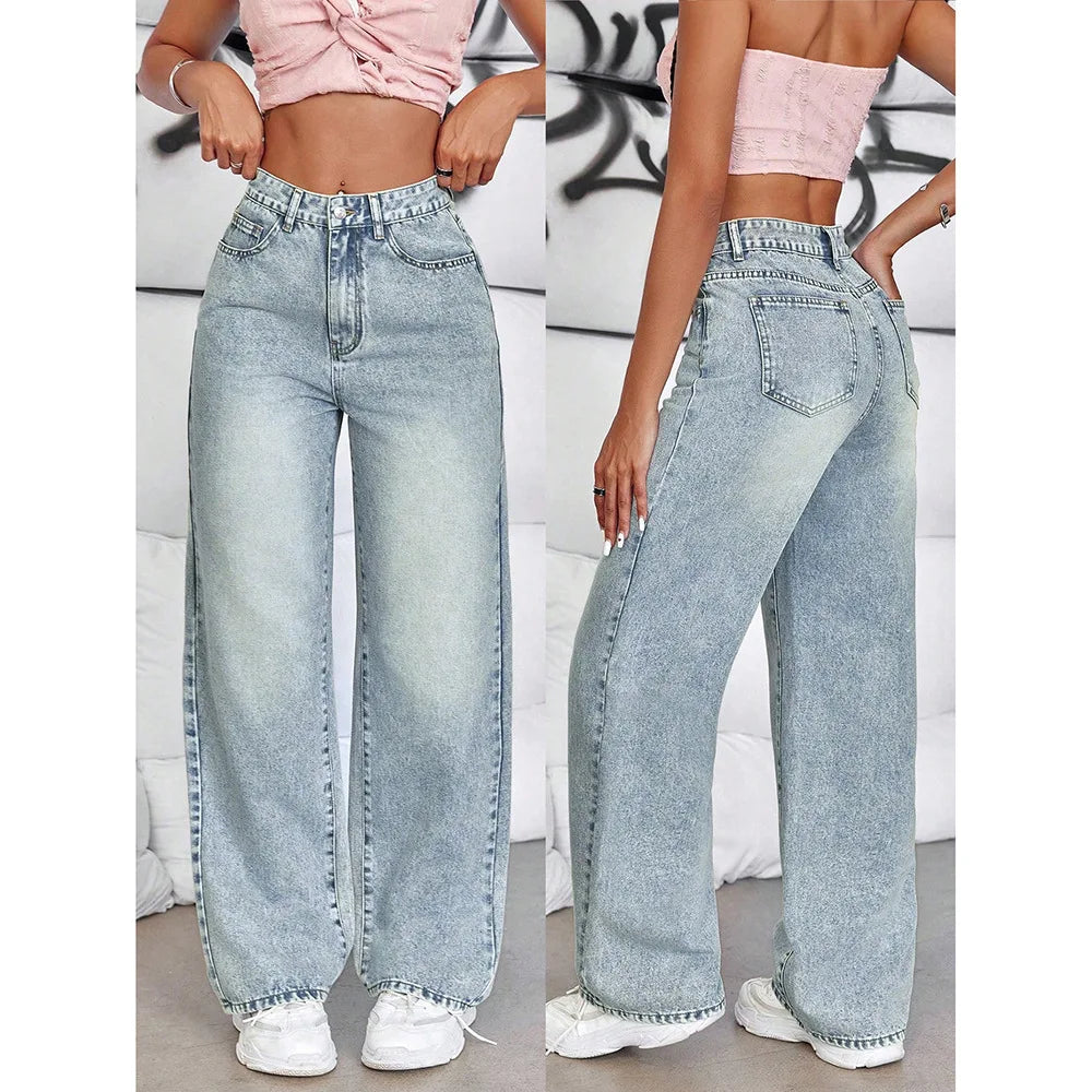 Distressed High Waist Wide Leg Jeans
