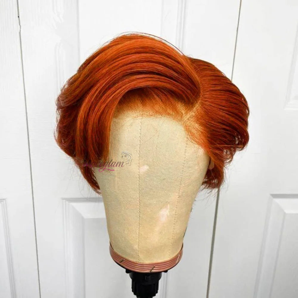Ginger Orange Pixie Cut Human Hair Lace Wig for Women