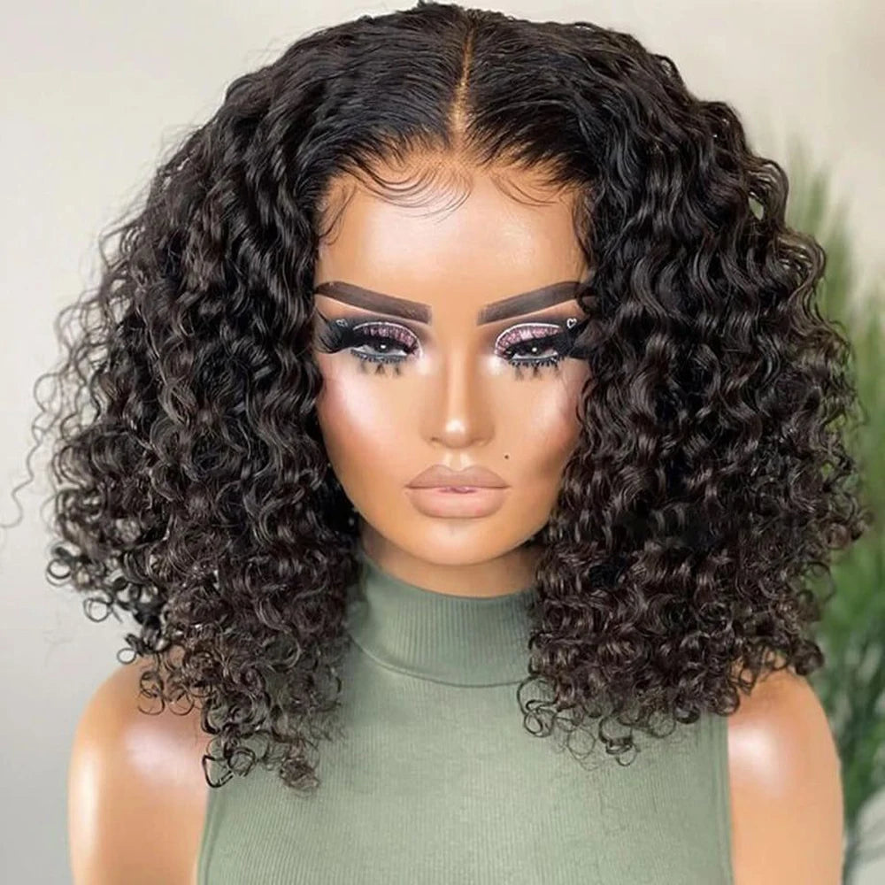 BOB Lace Front Wig Human Hair Pre Plucked 13x4 Transparent Curly Lace Front Wig Water Wave Deep Wave Hair Wigs with Baby Hair