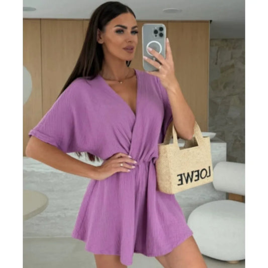 White Deep V Neck Romper